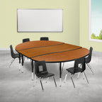 Thumbnail image #3 for Flash Furniture Emmy XU-GRP-12CH-A3060CON-60-OAK-T-P-GG Oval Activity Table and 6 Stack Chair Set, Adjustable Height, Oak/Black