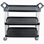 Thumbnail image #1 for USR Brands Prepline T-1632-BP 3-Shelf Utility Bus Cart, Black Polypropylene, 300 lb Capacity, 32.85"W x 16"D x 37.85"H