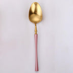 Thumbnail image #1 for Kadra Kitchenware Vikko Dine VF-SS30-IPG Bouillon Spoon, Brushed Two-Tone Pink & Gold, 18/10 Stainless Steel Case of 12