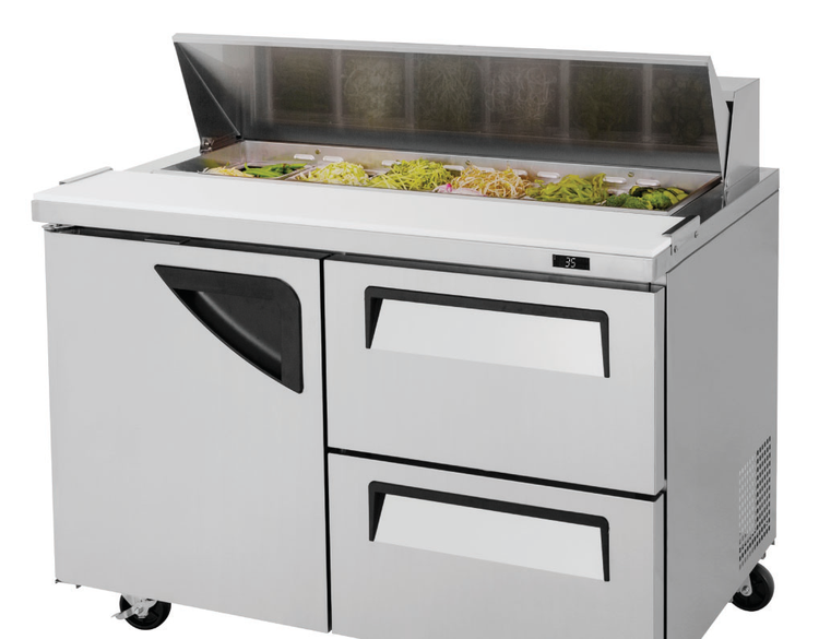 Product image #5 for Turbo Air Super Deluxe 48-Inch Two-Section Sandwich/Salad Prep Table with 1 Door and 2 Drawers, 12-Pan Opening