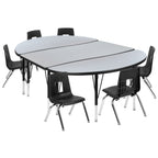 Thumbnail image #1 for Flash Furniture Emmy XU-GRP-14CH-A3048CON-48-GY-T-P-GG Oval Adjustable-Height Activity Table with 6 Stack Chairs, Laminate Top