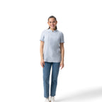 Thumbnail image #1 for Chef Works CES06W-BZE-XL Women's Blue Short-Sleeve Chef Coat, XL, Single-Breasted with Hidden Snaps