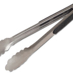 Thumbnail image #1 for JB Prince Messermesiter U592 12 12" Stainless Steel Scalloped-Edge Tongs with Locking Clip and Black Rubber Grip