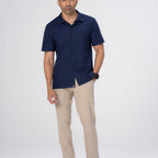 Thumbnail image #1 for Chef Works SBU01-NAV-L Men's Navy Short-Sleeve Snap-Front Work Shirt with Mesh Back, Large