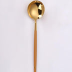 Thumbnail image #1 for Kadra Kitchenware Vikko Dine VF-SS55-OGC Soup Spoon, Mirror Finish, Gold and Cognac Brown, 18/10 Stainless Steel Case of 12
