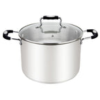 Thumbnail image #1 for Kadra Kitchenware Millvado MU-30-17/BK 17 Qt Stainless Steel Stock Pot with Glass Lid and Black Silicone Handles Case of 2