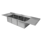 Thumbnail image #1 for GSW USA SH12123DDN Three-Compartment Drop-In Stainless Steel Sink, 60"W x 18"D x 14"H, Left & Right Drainboards, 12" Deep Bowls