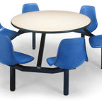 Thumbnail image #1 for JustChair Manufacturing CLUS-RD48-6S-BB 48-Inch Round Cluster Table with Six Bucket Swivel Seats, Welded Steel Frame, Black Laminated Top