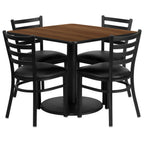 Thumbnail image #1 for Flash Furniture RSRB1016-GG Square Table and Chair Set, 36-inch Walnut Laminate Table with 4 Black Ladder-Back Chairs