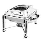 Thumbnail image #1 for Eastern Tabletop Crown 3964GPLB 4 qt Square Induction Chafer with Hinged Glass Lid, Stainless Steel
