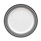 Thumbnail image #1 for G.E.T. Diamond Chexers WP-10-X . . Melamine Plate, 10-1/2" Round, Wide Rim, White with Black Checkerboard Pattern 1 Dozen