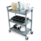 Thumbnail image #2 for New Star Foodservice Inc. 54545 Plastic Utility Bus Cart, 3-Tier, 250 lb Capacity, Gray