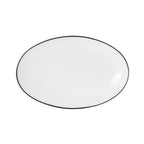 Thumbnail image #1 for Mikasa Hospitality Bistro 5260393 Oval Porcelain Entree Plate, 13-3/4" x 8-7/8", White with Black Band Case of 12