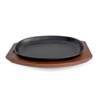 Thumbnail image #1 for Korin Inc IP-121-25 Oval Cast Iron Steak Pan with Wooden Base, 9.75" x 6"