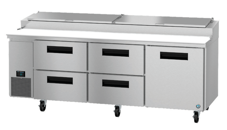 Product image #5 for Hoshizaki Steelheart PR93B-D4 93-Inch Three-Section Pizza Prep Table with 4 Drawers and 1 Door