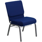 Thumbnail image #1 for Flash Furniture Hercules FD-CH0221-4-SV-NB24-BAS-GG Extra-Wide Stacking Church Chair, Navy Blue Fabric, 800 lb Capacity, 4-Inch Thick Seat