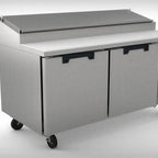 Thumbnail image #2 for Randell Food Preparation RP83CRR-N22 Refrigerated Raised Rail Prep Table, 3-Section, 3 Doors, 83" W, Side-Mounted Self-Contained