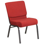 Thumbnail image #1 for Flash Furniture Hercules FD-CH0221-4-SV-RED-GG Extra Wide Stacking Church Chair, Red Fabric Upholstery, 4-Inch Thick Seat, Silver Vein Frame