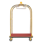 Thumbnail image #1 for AARCO Products LC-3B Bellman Luggage Cart with Red Carpet Bed, Brass Frame, 6" Solid Wheels, and Hang Bar