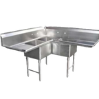 Thumbnail image #1 for GSW USA SE18183C 3-Compartment Corner Sink, 57-1/2"W x 24"D x 45"H, 18-Gauge Stainless Steel, 18" x 18" x 12" Compartments