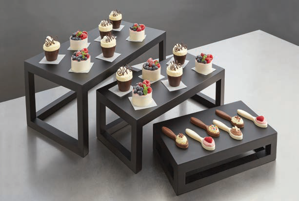 Product image #4 for American Metalcraft 3-Piece Rectangular Black Lacquered Wood Buffet Riser Set
