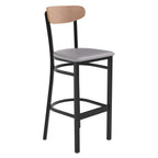Thumbnail image #1 for Flash Furniture Wright XU-DG6V6GYV-NAT-GG Commercial Bar Stool, Gray Vinyl Seat, Wooden Boomerang Back, Black Steel Frame, Natural Birch Finish