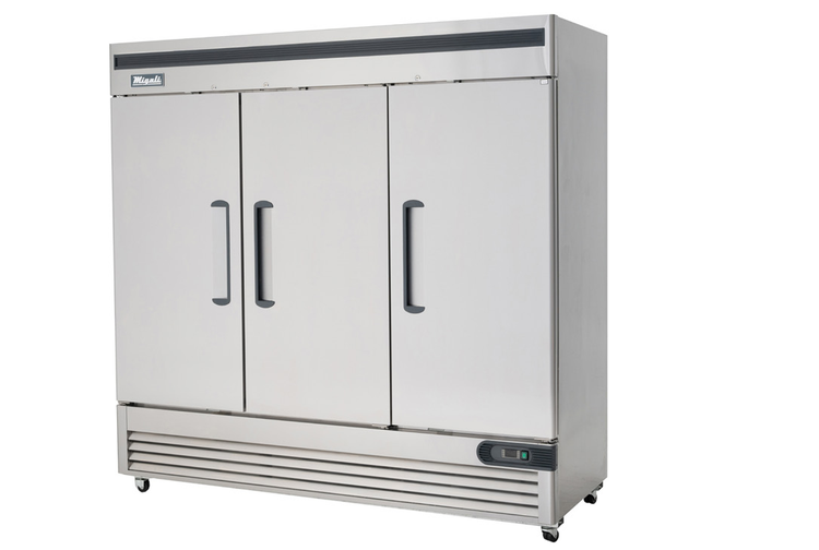 Product image #5 for Migali Competitor Series 3-Section Reach-In Refrigerator, Bottom-Mount Self-Contained, Solid Hinged Doors, Stainless Steel, 72 Cu. Ft.