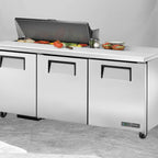 Thumbnail image #5 for True General Foodservice TSSU-72-10-HC 72-Inch 3-Door Sandwich/Salad Prep Table, 10-Pan Top, Stainless Steel, Self-Contained R290