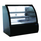 Thumbnail image #1 for Ojeda USA RDCH 4 Refrigerated Deli Case, Curved Glass Front, Sliding Rear Doors, 2 Adjustable Shelves, Self-Contained Refrigeration, Black Exterior