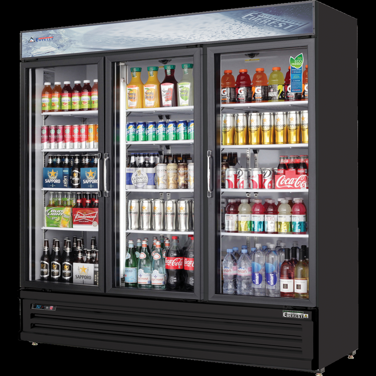 Product image #5 for Everest Refrigeration Three-Section Reach-In Glass Door Merchandiser Refrigerator, 71 Cu. Ft.