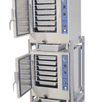 Thumbnail image #1 for Sterling Manufacturing SP208-14-3-AF DBL Electric Boilerless Convection Steamer, 1-Compartment Double-Stacked on Stand, 12 x 20 Pans