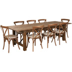 Thumbnail image #1 for Flash Furniture Hercules XA-FARM-14-GG Rectangular Folding Farm Table Set with 108 x 40 in Plank-Top Table and 8 Pecan Cross-Back Chairs