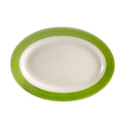 Thumbnail image #1 for CAC China Rainbow R-13-G Green Ceramic Oval Platter, 11-1/2"L x 8-1/4"W, Rolled Edge 1 Dozen