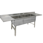 Thumbnail image #1 for GSW USA SE10143DB4 Three-Compartment Underbar Sink, Stainless Steel, Left & Right Drainboards, 47-13/16"W x 18.31"D x 33"H