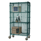 Thumbnail image #1 for 1880 Hospitality Focus Foodservice FMSEC24604GN Mobile Wire Security Cage, 24 x 60 x 68 in, Green Epoxy, 2 Intermediate Shelves