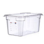 Thumbnail image #1 for CFS Brands Araven 09818 Clear Polycarbonate Food Pan, GN 1/4 Size, 6" Deep, with Integrated Label Case of 6