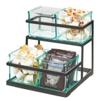 Thumbnail image #1 for Cal-Mil 3604-13 2-Tier Metal Condiment Stair-Step Display with 4 Glass Jars, Black, 10-1/4"W x 11"D x 11-1/2"H