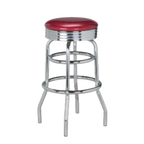 Thumbnail image #1 for G & A Commercial Seating Classic 144 Commercial Swivel Bar Stool, 30 in. High, Backless, Round Upholstered Padded Seat, Chrome Rim, Double Footring