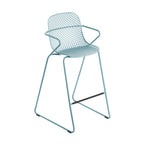 Thumbnail image #1 for Grosfillex US139711 Outdoor Resin Bar Stool with Arms, Lattice Back, Solid Seat, Powder-Coated Steel Legs Case of 2