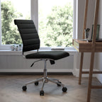 Thumbnail image #2 for Flash Furniture BT-20595M-NA-BK-GG Executive Swivel Chair, Mid-Back Ribbed Black Bonded Leather, Armless, Chrome Base with Casters