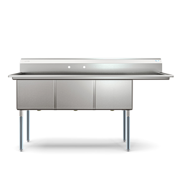 Product image #5 for KoolMore 75-Inch 3-Compartment Commercial Sink with Right-Hand Drainboard and Backsplash