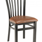 Thumbnail image #1 for G & A Commercial Seating Wyndham 535-B SS Stackable Slat-Back Side Chair with Solid Wood Saddle Seat, Black Steel Frame