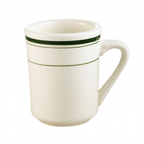 Thumbnail image #1 for CAC China Greenbrier GS-17 8 oz Tall Round Ceramic Coffee Mug with Green Band, American White Case of 3 Dozen