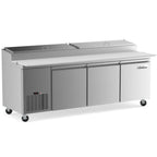 Thumbnail image #1 for USR Brands Coldline CPT-92 Refrigerated Pizza Prep Table, 92"W, 3 Solid Doors, 20" Poly Cutting Board Work Surface