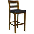 Thumbnail image #1 for JustChair Manufacturing W91130-BLK Black Vinyl Upholstered Ladder-Back Bar Stool with German Beech Wood Back and Footrest