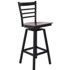 Thumbnail image #1 for G & A Commercial Seating Dante 671B-RS Swivel Barstool with Ladder Back, Reclaimed Wood Seat and Matte Black Square Steel Frame