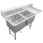 Thumbnail image #1 for IMC/Teddy SCS-26-2028-36R 2-Compartment Scullery Sink, Right Drainboard, 80"W x 32"D x 44"H, 14" Deep Bowls, 16-Gauge Stainless Steel