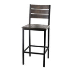 Thumbnail image #1 for G & A Commercial Seating 649 Indoor Commercial Bar Stool, Armless, Wood Slat Back and Seat, Black Steel Legs with Footrest