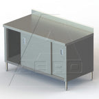 Thumbnail image #1 for AERO Manufacturing 4TSBOD-2472 Enclosed Stainless Steel Work Table with Sliding-Door Cabinet Base, 72"W x 24"D x 39"H, 4" Backsplash