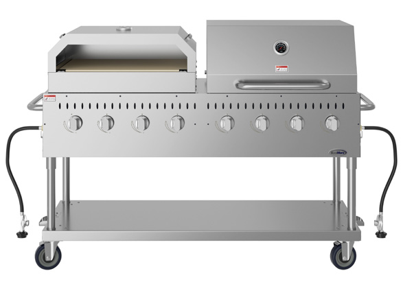 Product image #6 for KoolMore Commercial Mobile Outdoor Propane Charbroiler Grill with 8 Burners, 30-Inch Roll Dome Cover, and Pizza Oven